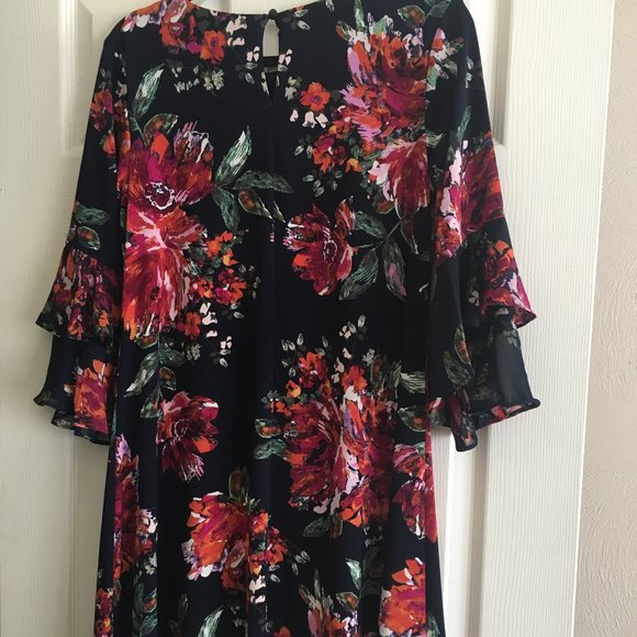 Floral A-line Dress on a Navy Background - Picture 5 of 5